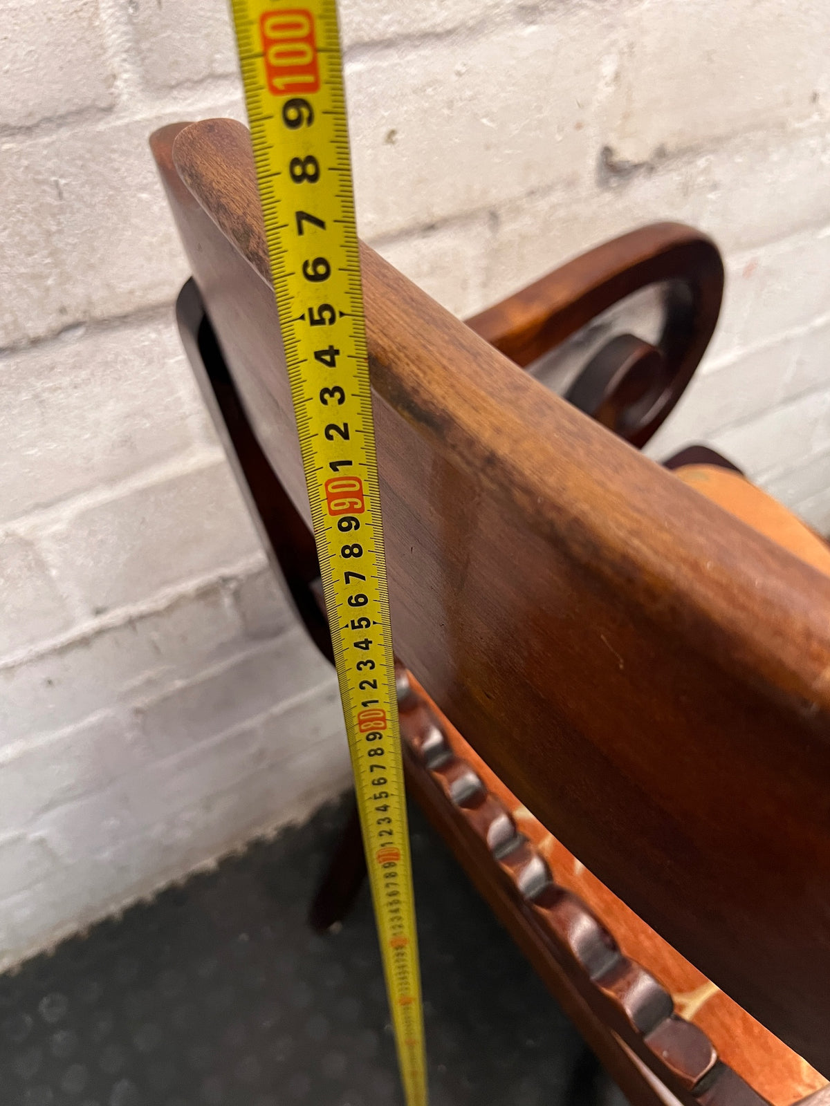 Carved Wooden Armchair with Floral Upholstered Seat – height measurement