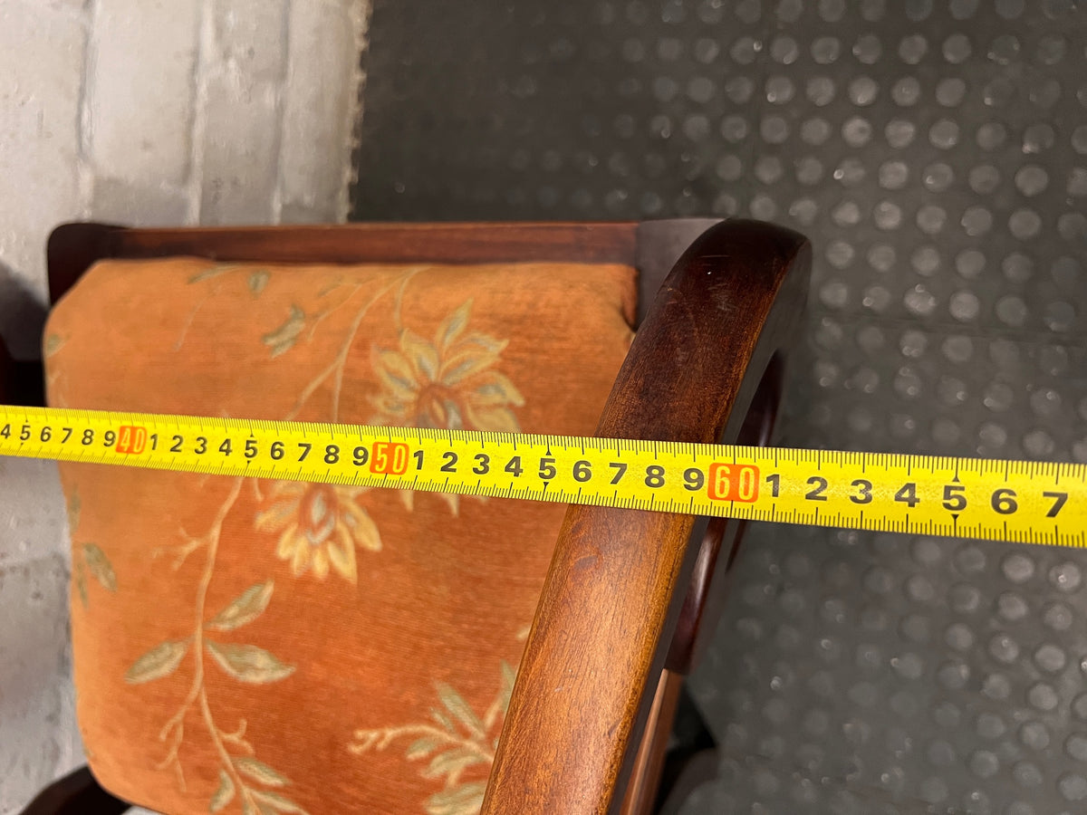 Carved Wooden Armchair with Floral Upholstered Seat – width measurement