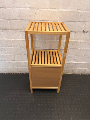 Slatted Bamboo Storage Cabinet with Open Shelving – back view