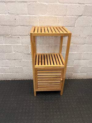 Slatted Bamboo Storage Cabinet with Open Shelving – main front view