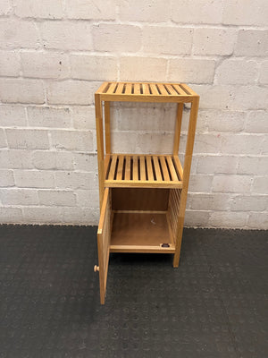 Slatted Bamboo Storage Cabinet with Open Shelving – side view