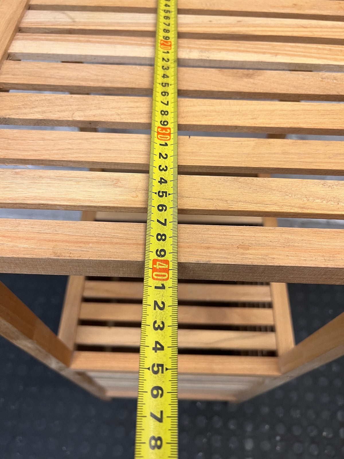 Slatted Bamboo Storage Cabinet with Open Shelving – width measurement