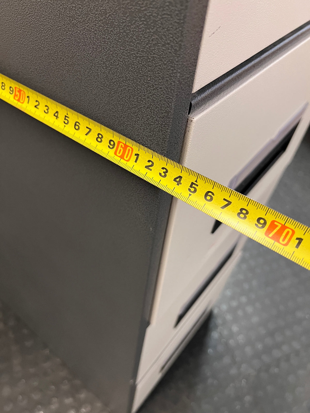 Grey 4-Drawer Metal Filing Cabinet – depth measurement