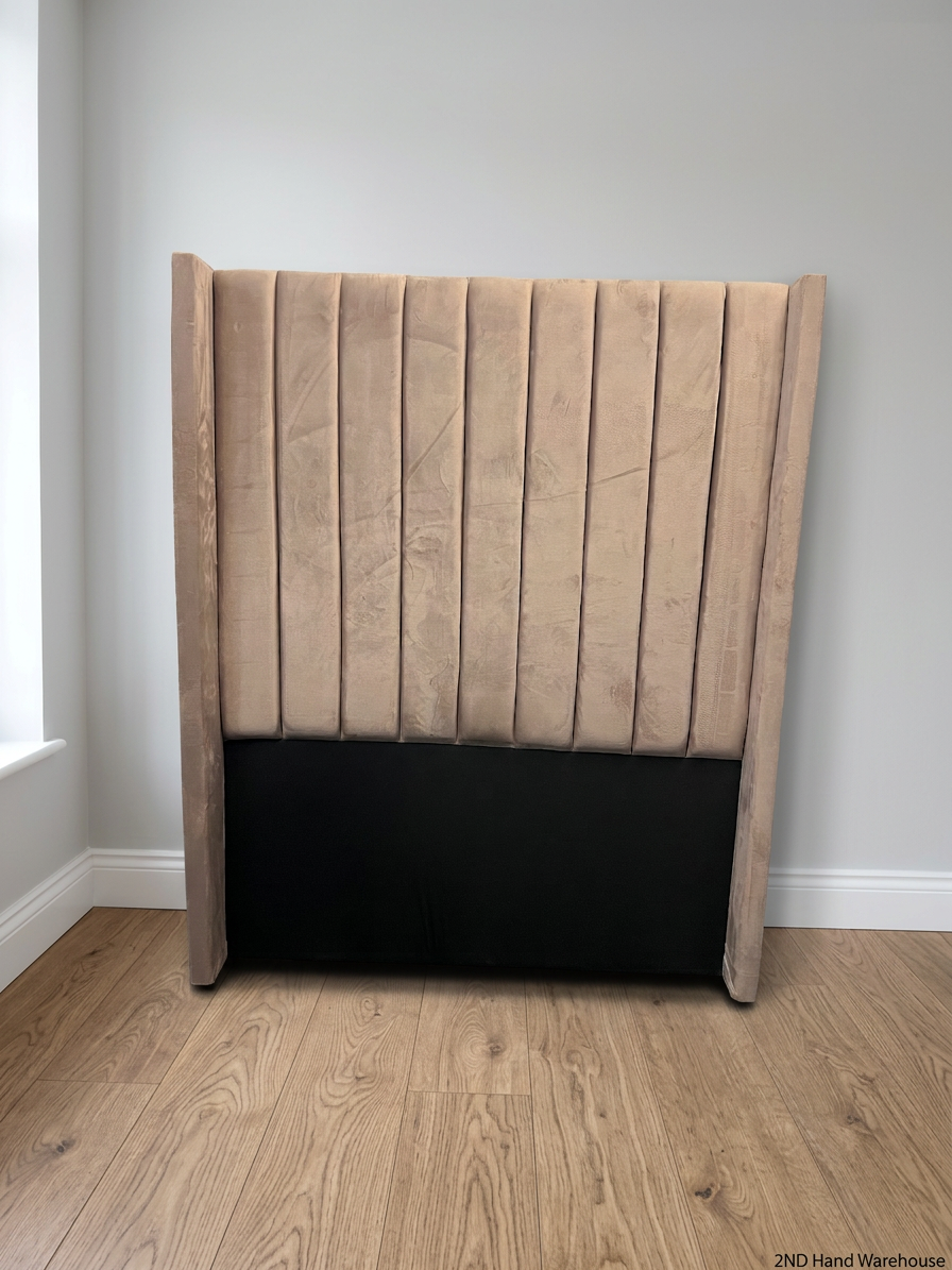 Three-Quarter Upholstered Winged Fluted Headboard – styled product image