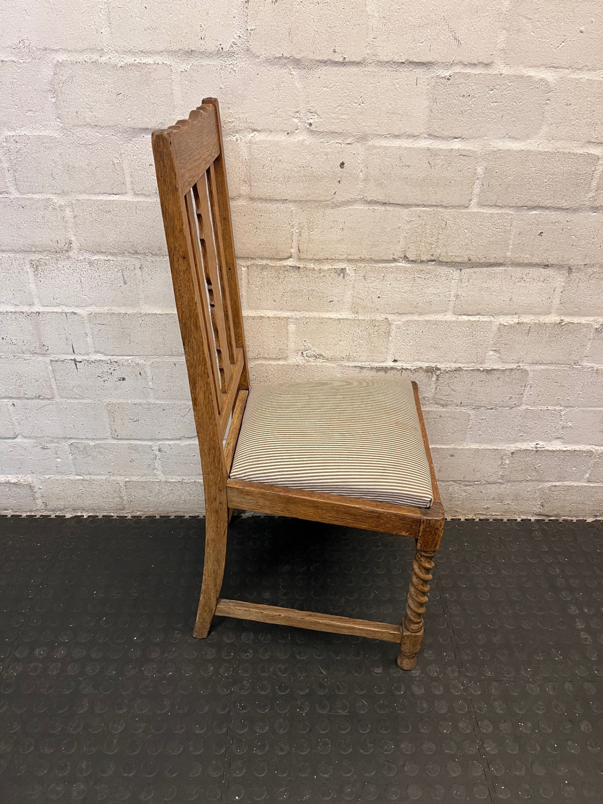 Oak Dining Chair with Barley Twist Legs and Striped Seat – back view