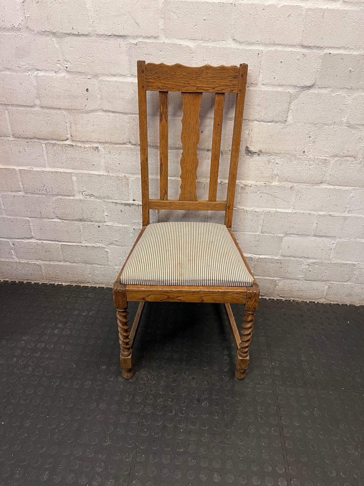 Oak Dining Chair with Barley Twist Legs and Striped Seat – main front view