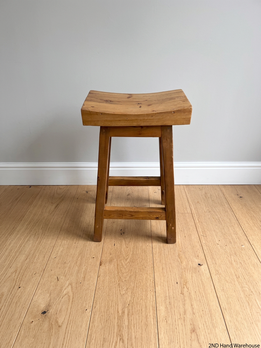 Contoured Wooden Bar Stool in Oak Finish – styled product image
