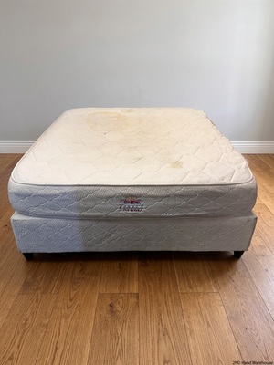 Queen Size Bed King Direct Energia Base Set — Significant Surface Staining and Fabric Damage – styled product image
