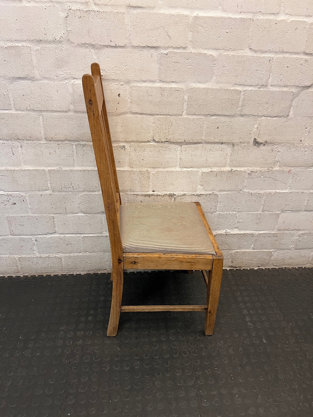 High Back Wooden Dining Chair with Pinstripe Seat – back view