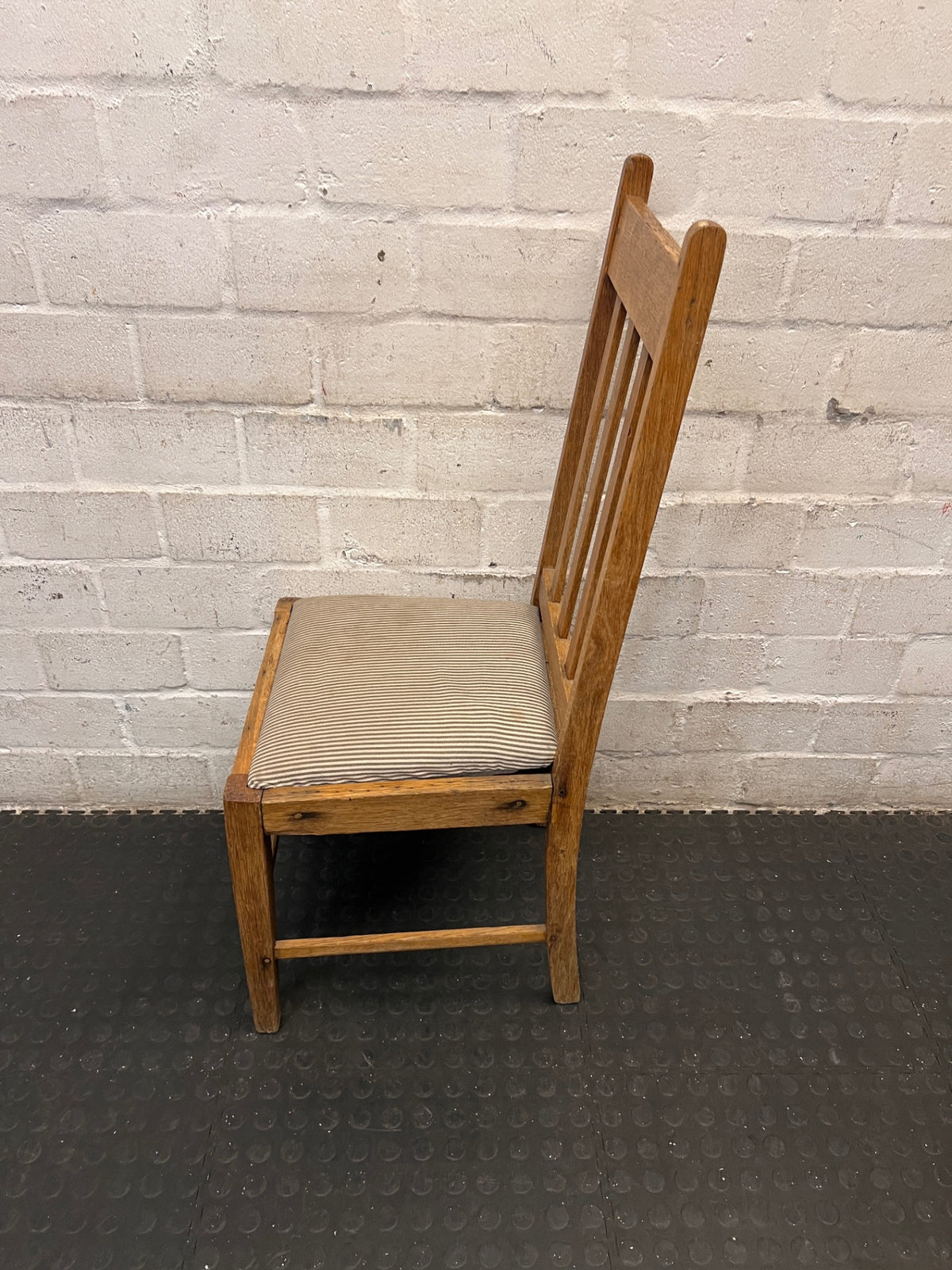 High Back Wooden Dining Chair with Pinstripe Seat – side view