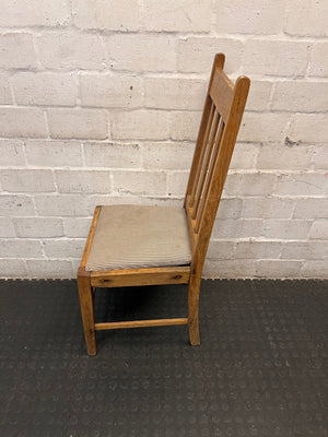 High Back Wooden Dining Chair with Pinstripe Seat – side view