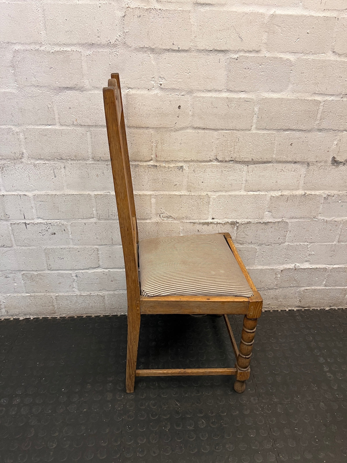 Classic Wooden Dining Chair with Striped Seat – back view