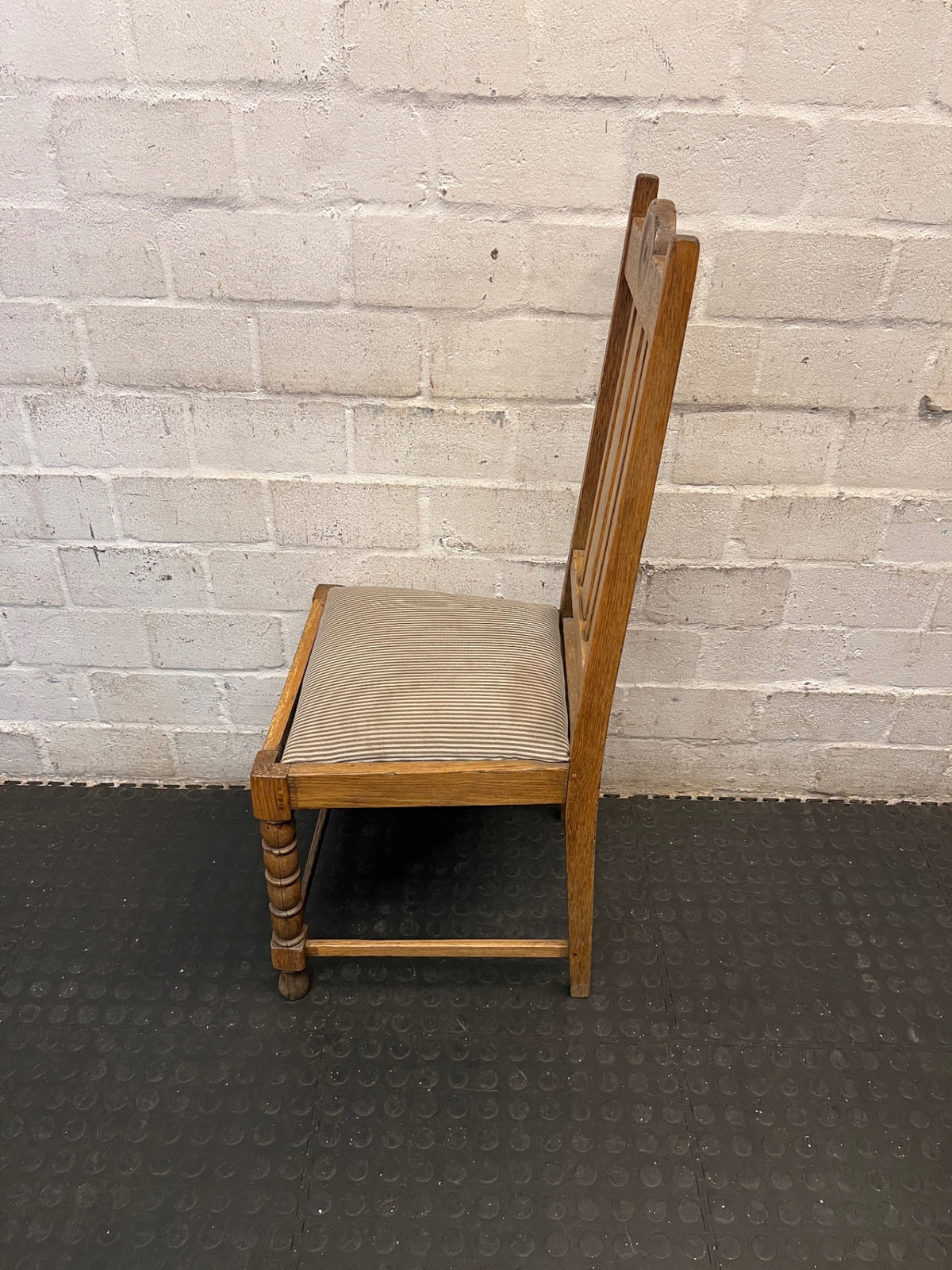 Classic Wooden Dining Chair with Striped Seat – side view