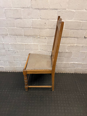Classic Wooden Dining Chair with Striped Seat – side view