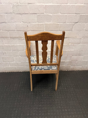 Vintage-Style Wooden Armchair with Patterned Seat – condition detail