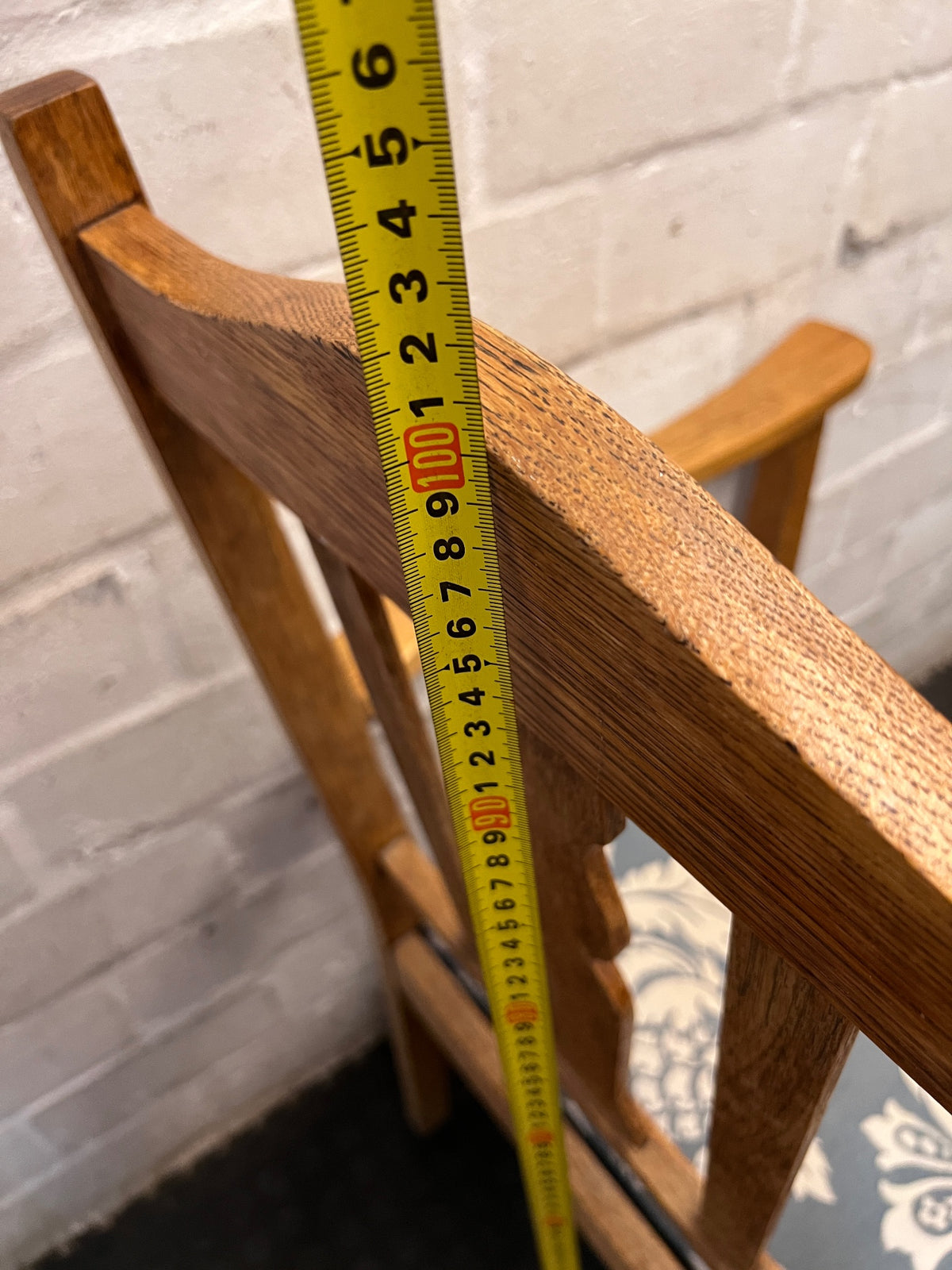 Vintage-Style Wooden Armchair with Patterned Seat – height measurement