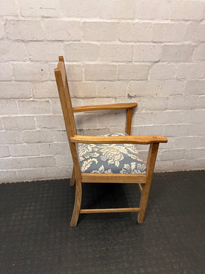 Vintage Wooden Armchair with Patterned Seat – back view