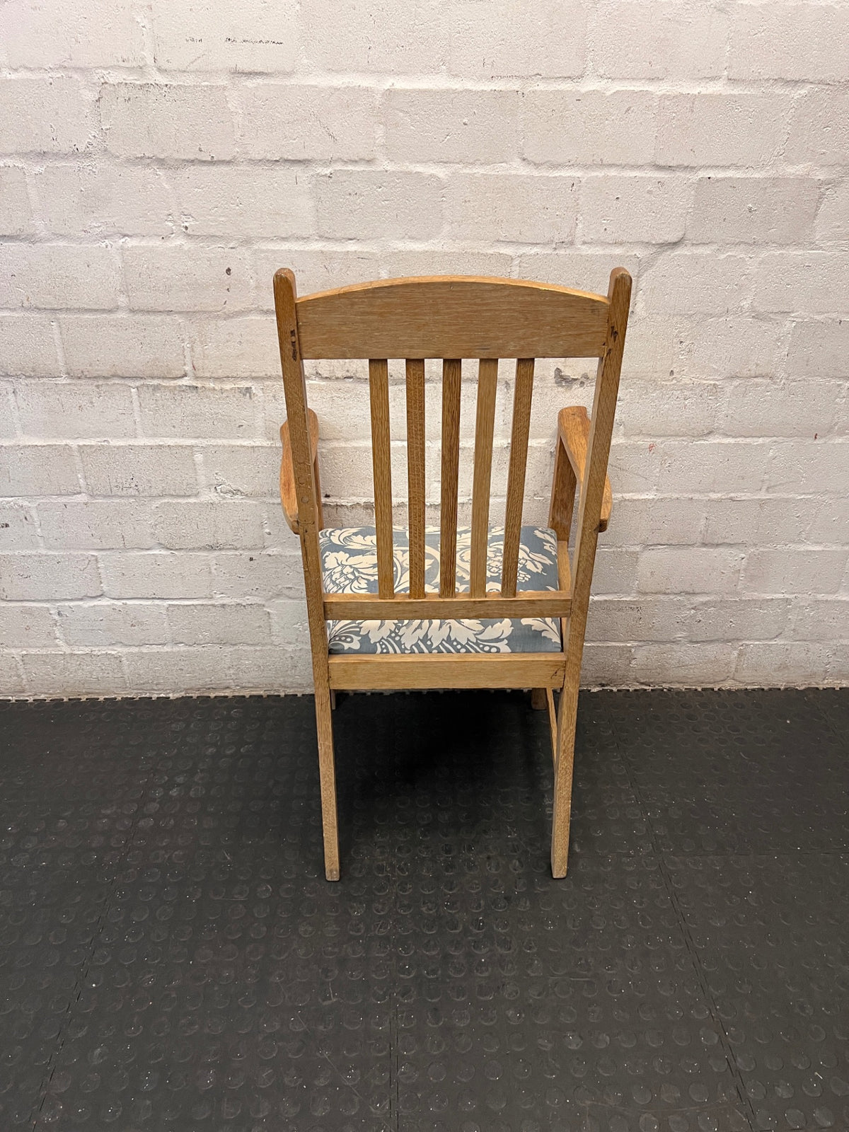 Vintage Wooden Armchair with Patterned Seat – condition detail
