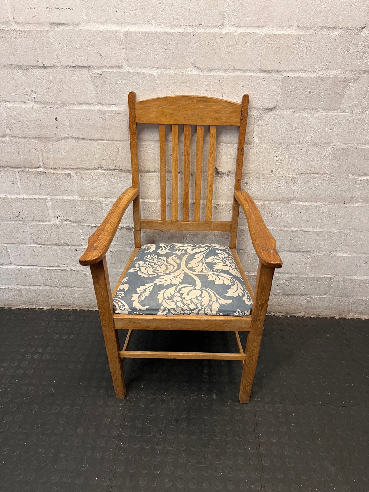 Vintage Wooden Armchair with Patterned Seat – top view