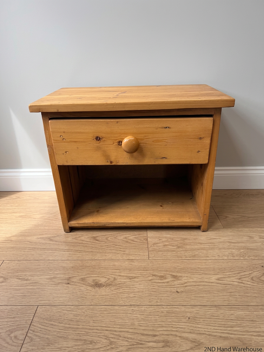 Wooden Bedside Table with Drawer and Open Shelf – styled product image