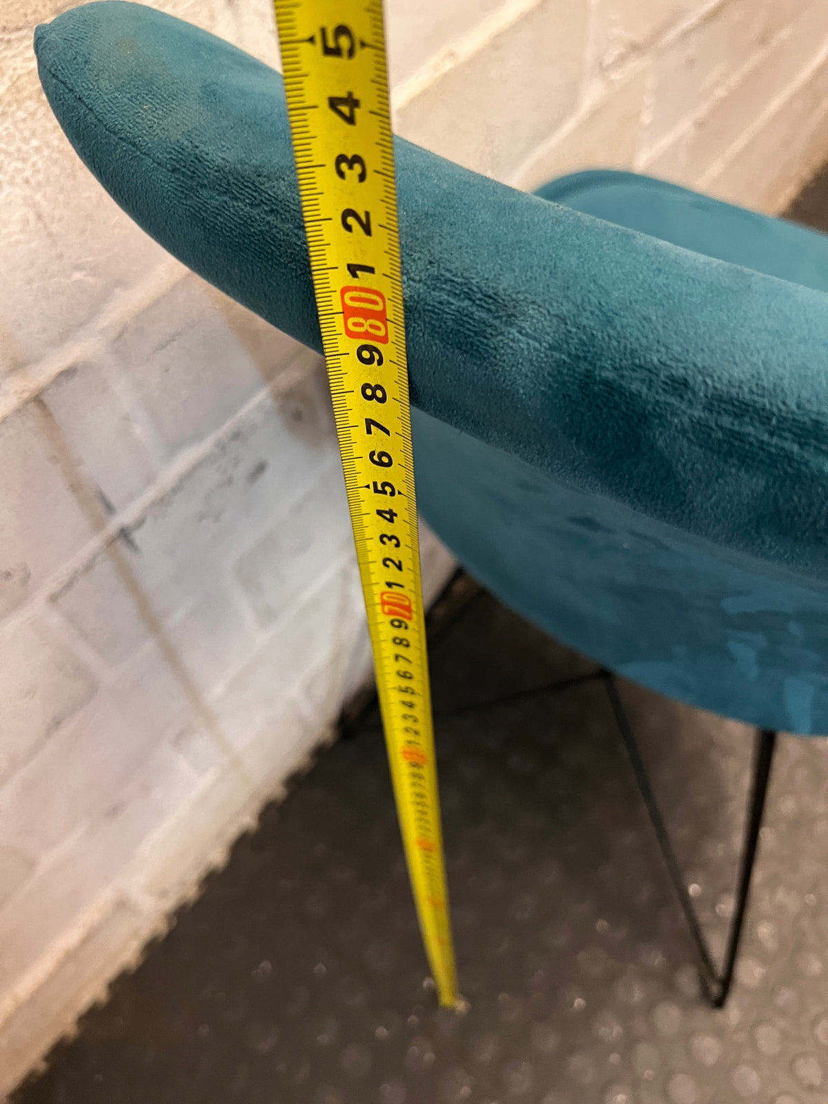 Teal Suede-Look Dining Chair with Black Steel Legs – height measurement