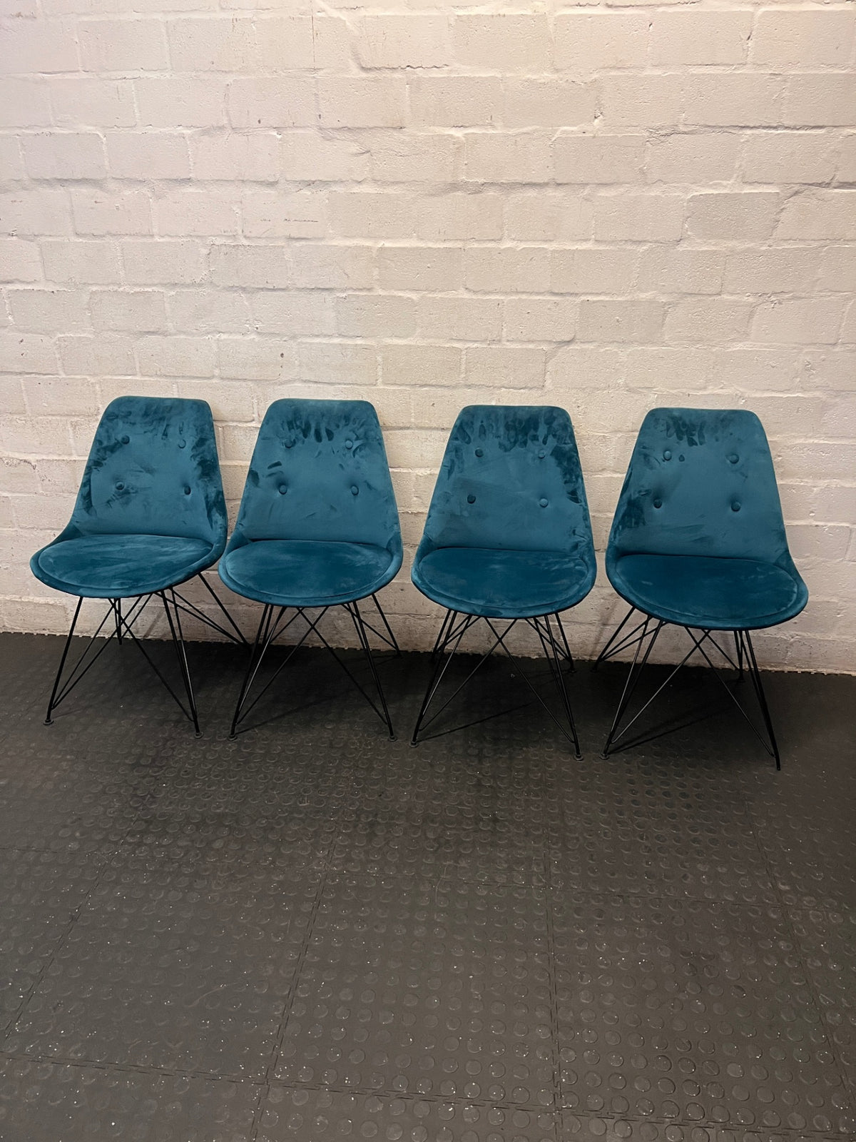 Teal Suede-Look Dining Chair with Black Steel Legs – side view