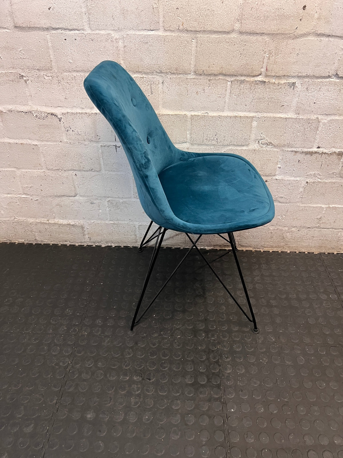 Teal Suede-Look Dining Chair with Black Steel Legs – top view