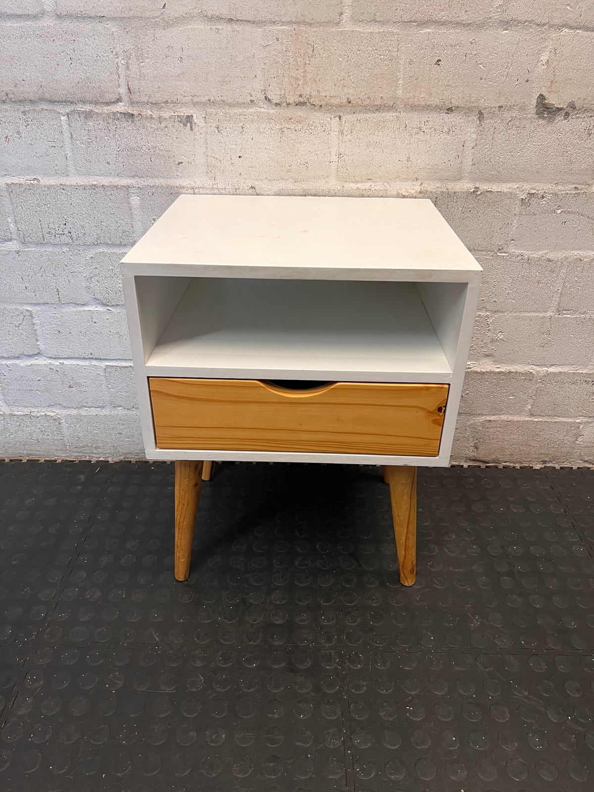 White and Wood Single Drawer Side Table – main front view