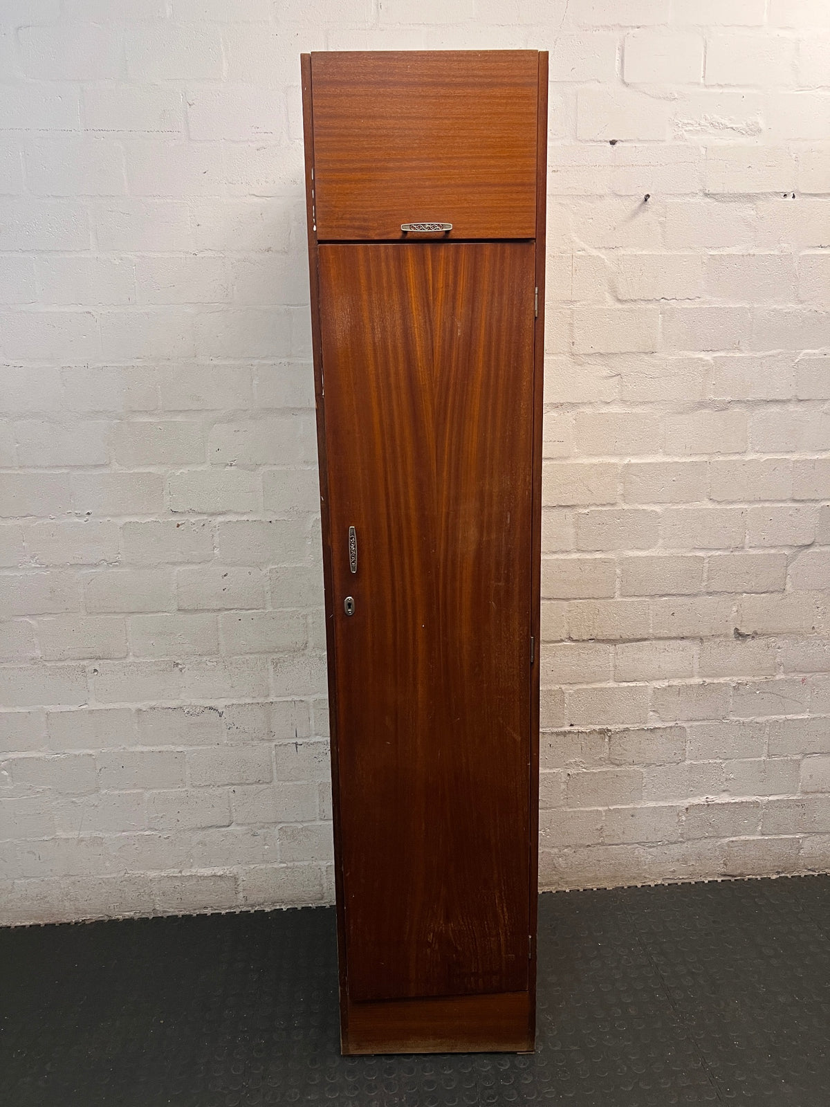 Tall Narrow Wooden Wardrobe with Top Locker – main front view