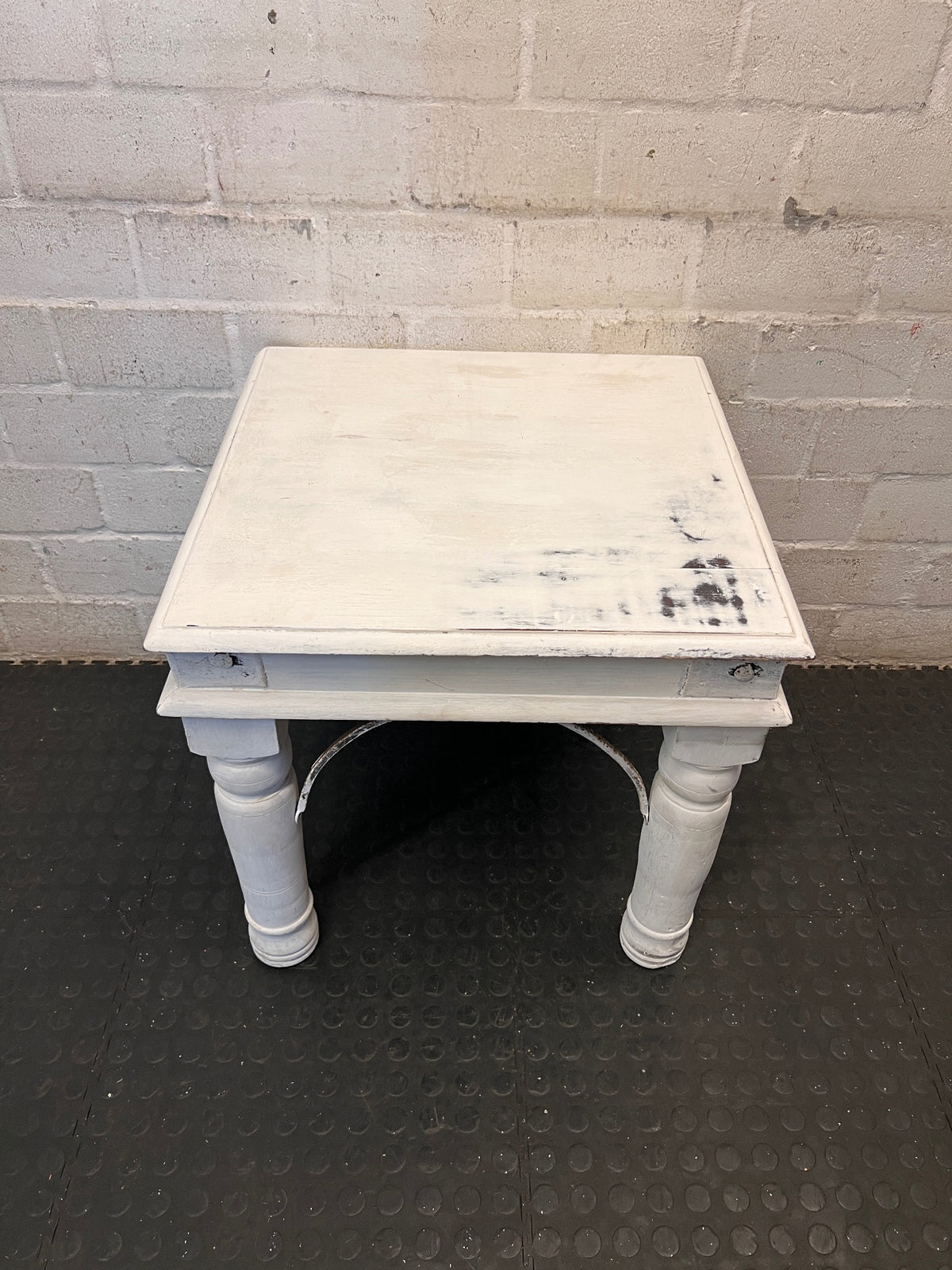 Bali Style White Painted Side Table – side view