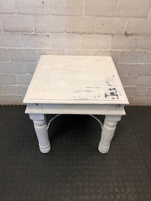 Bali Style White Painted Side Table – side view