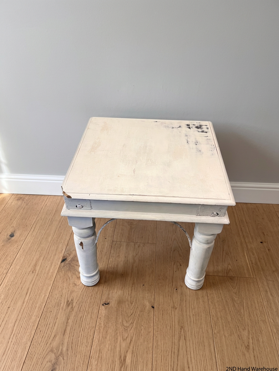Bali Style White Painted Side Table – styled product image