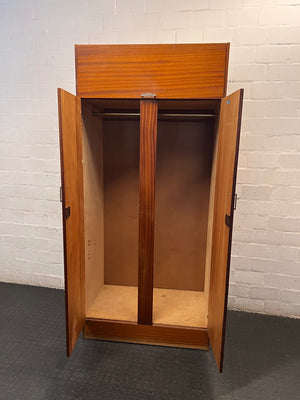 Mid-Century Wood Grain Two-Door Wardrobe with Top Box – side view