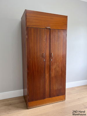 Mid-Century Wood Grain Two-Door Wardrobe with Top Box – styled product image