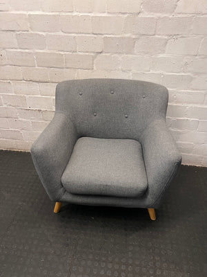 Dark Grey Fabric Armchair with Embossed Back and Wooden Legs – top view