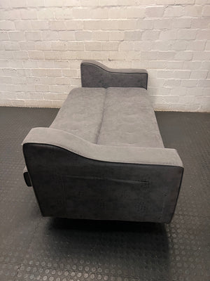 Textured Grey Sleeper Couch with Metallic Legs – condition detail