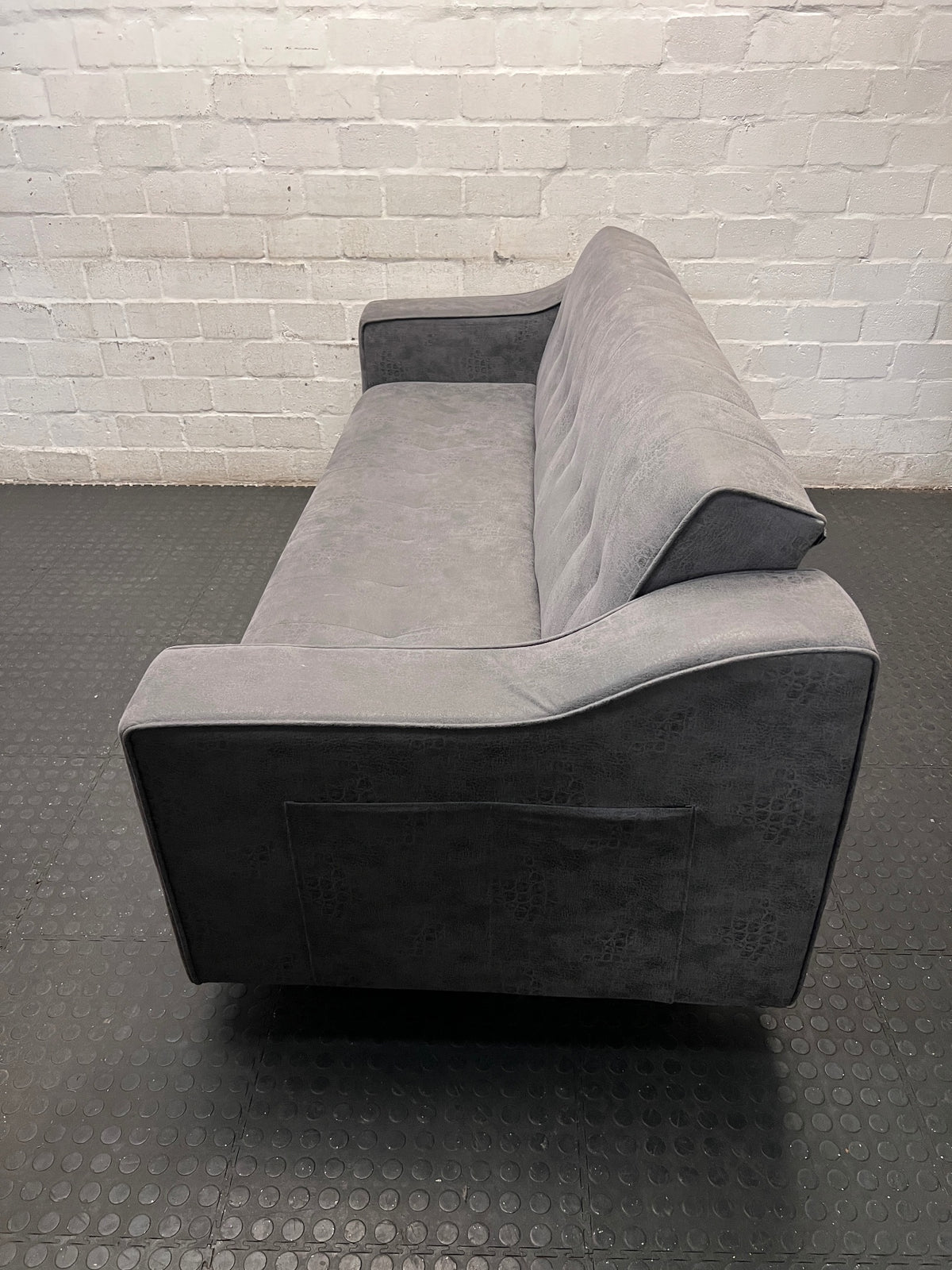 Textured Grey Sleeper Couch with Metallic Legs – side view