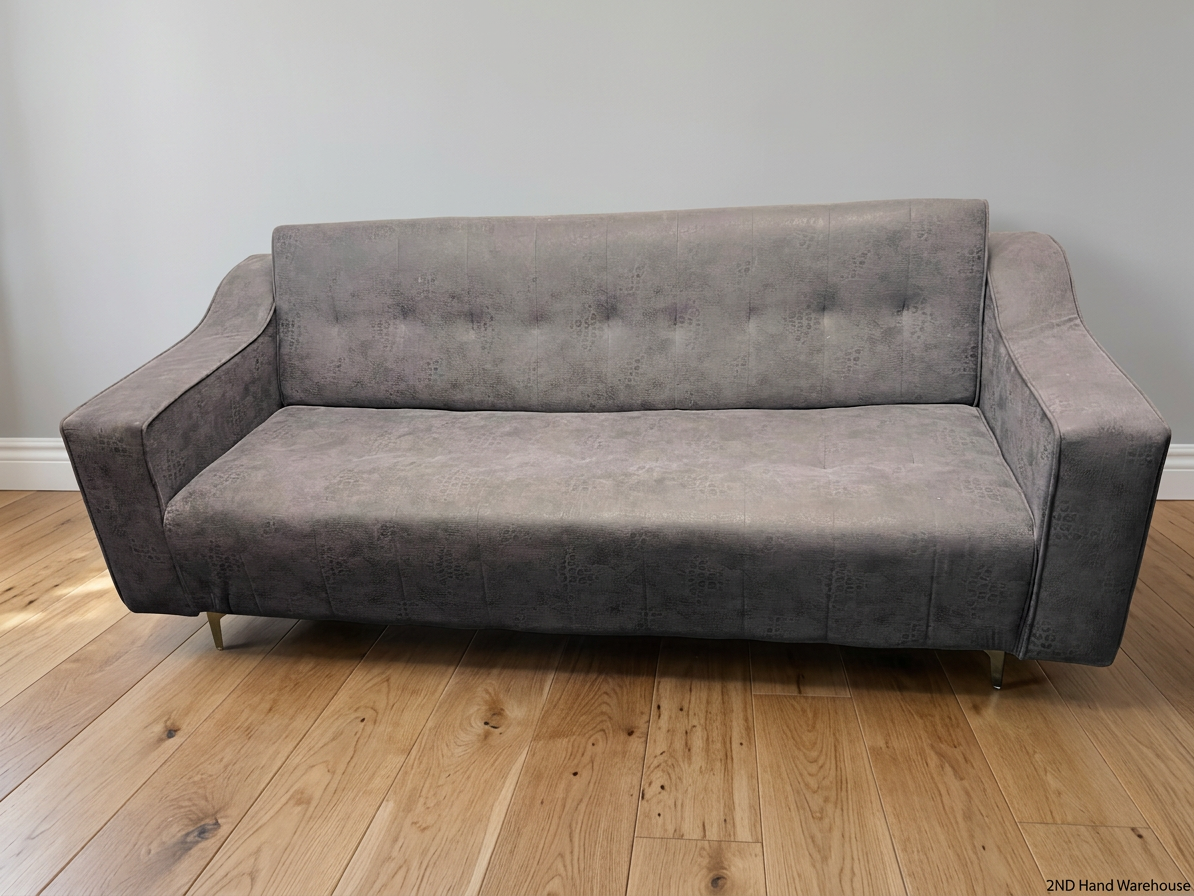 Textured Grey Sleeper Couch with Metallic Legs – styled product image