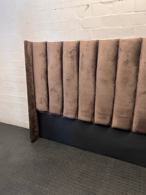 King Fluted Brown Velvet Winged Headboard – condition detail
