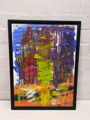 Framed Abstract Painting in Orange and Blue – condition detail