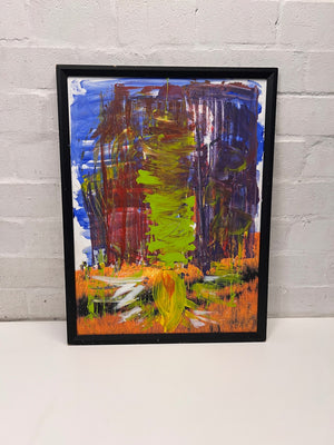 Framed Abstract Painting in Orange and Blue – main front view
