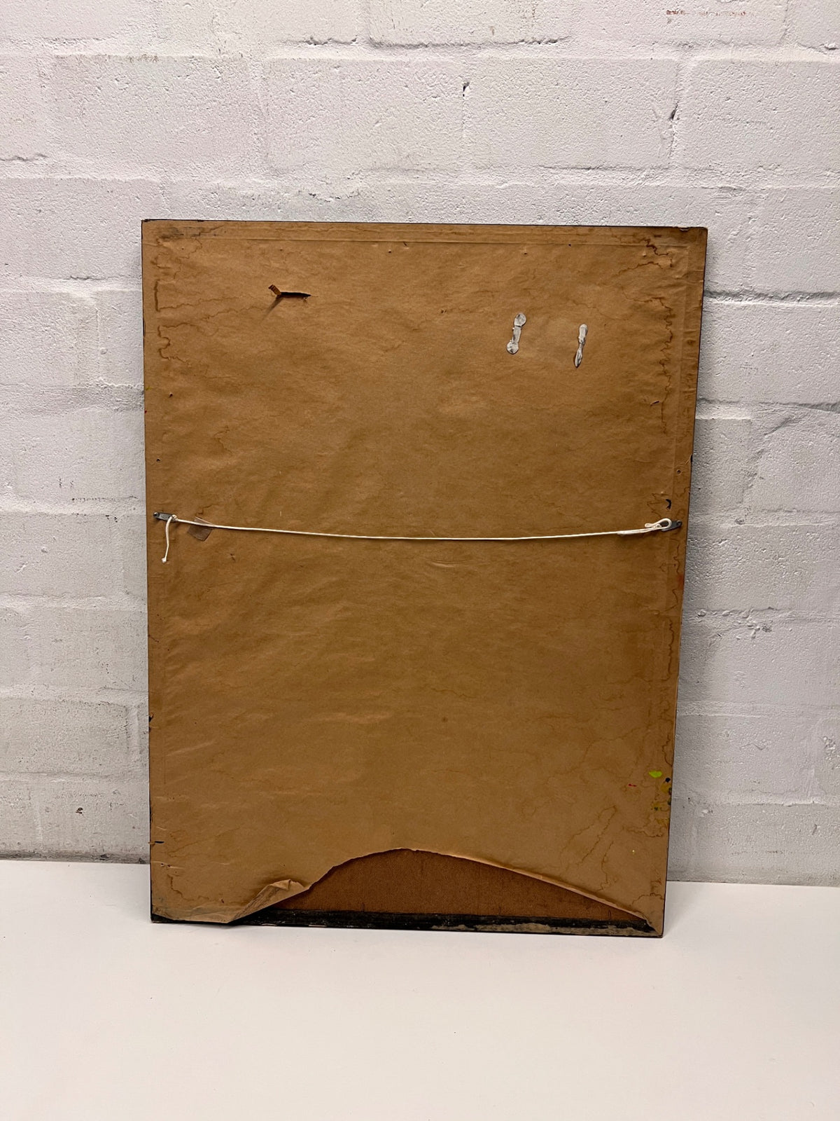 Framed Abstract Painting in Orange and Blue – side view
