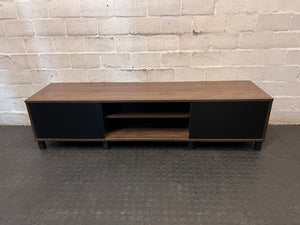 Wooden TV Unit with Black Doors and Open Shelving – main front view