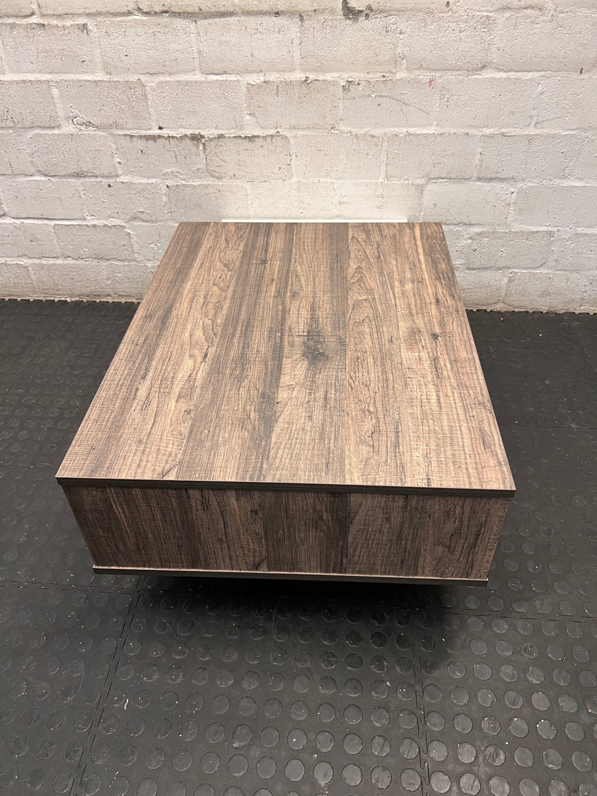 Modern Two-Tone Coffee Table with Open Shelving – back view