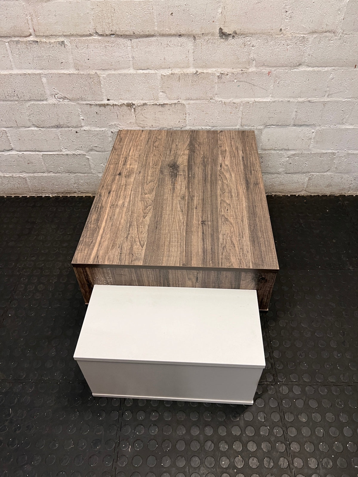 Modern Two-Tone Coffee Table with Open Shelving – side view