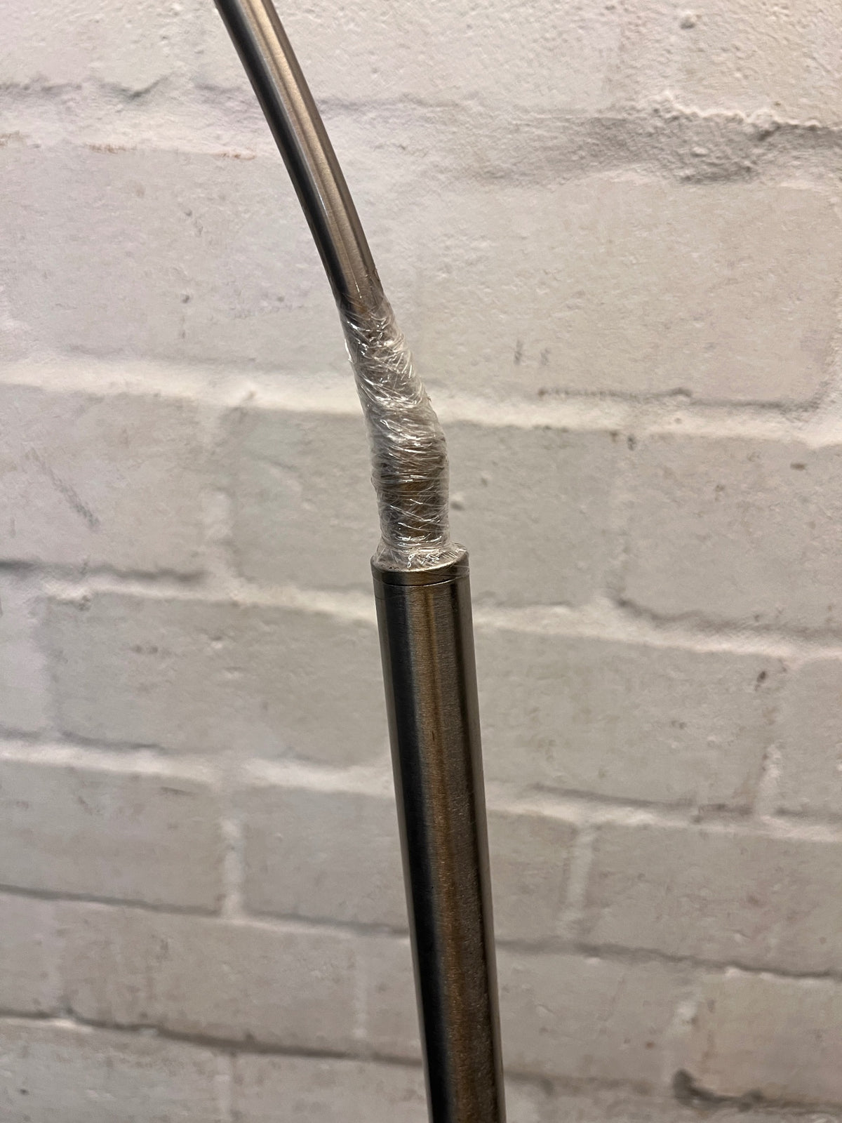 Arched Floor Lamp with Marble Base and Metal Dome Shade — Unstable Stand Due to Missing Screws – back view