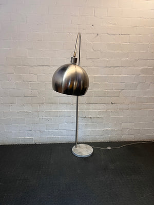 Arched Floor Lamp with Marble Base and Metal Dome Shade — Unstable Stand Due to Missing Screws – main front view