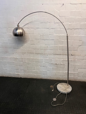 Arched Floor Lamp with Marble Base and Metal Dome Shade — Unstable Stand Due to Missing Screws – side view