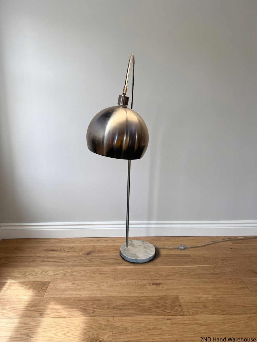 Arched Floor Lamp with Marble Base and Metal Dome Shade — Unstable Stand Due to Missing Screws – styled product image