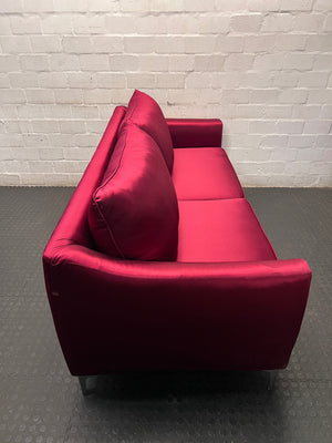 Modern Magenta Pink 3 Seater Couch with Metal Legs – back view
